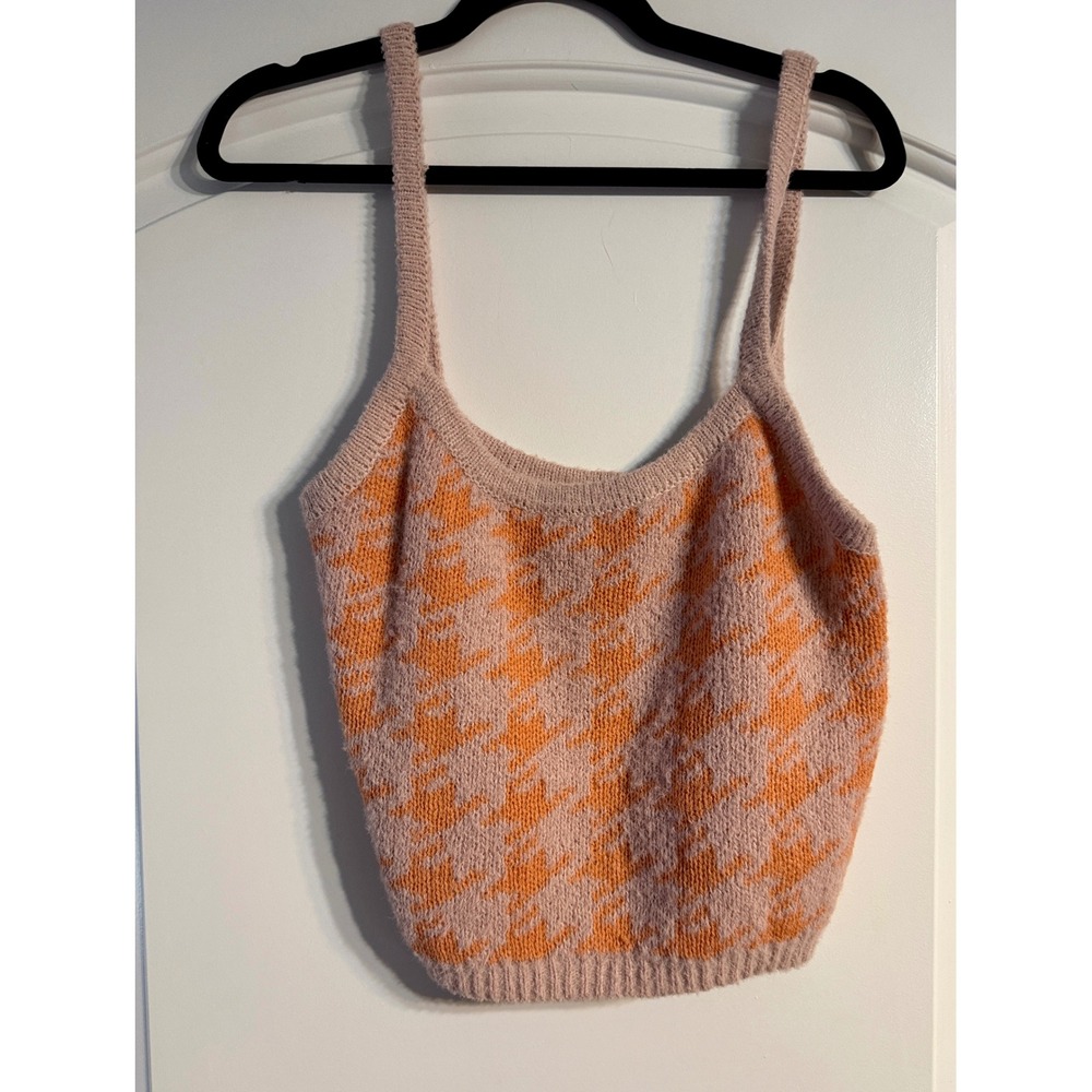 Blu Pepper Knit Cami Sweater Large Peach Orange Houndstooth Fuzzy Soft Girl Y2K